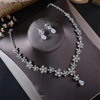 CC sady šperkov náhrdelník ženy drop náušnice svadobné doplnky pre svadobné luxusné cz kameň kvapka vody tvar náhrdelníky TL231