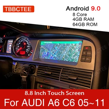 Android 9.0 4+64GB Auto Multimediálny Prehrávač Pre Audi A6 C6 4f 2005~2011 MMI 2G 3G, GPS Navigačné koliesko Navi Stereo Dotykový Monitor