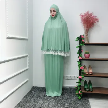 Ženy Modlitba Odev Moslimské Oblečenie 2 Kus Čipky Hijabs Šaty Abaya Bat Župan Ramadánu Islamskej Dubaj Arabských Šaty Modlí Kaftan