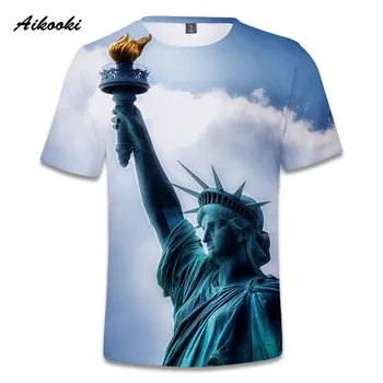 Aikooki 3D USA Pamiatky Socha Slobody Tričko Muži/Ženy T-shirt 3D Tlač New York Chlapci/Dievčatá Bavlnené Tričko v Lete v Pohode Topy