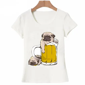 Najnovšie módne dámske krátky rukáv, Ako je pivo T-Shirt super roztomilý pug dizajn dresov bežné Topy lumbálna dievča Čaj