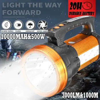 3000lm 500W Led Lampe Prenosný Reflektor Led Pracovné Svetlo Nabíjateľná Vonkajšie Svetlo Na Lov Camping Led Baterka Latern