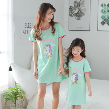 Dievčatá Bavlna Nightdress detské Letné Oblečenie Detské Pyžamo Jednorožec Nightgowns Teenage samotná fille Cartoon Sleepwear Šaty