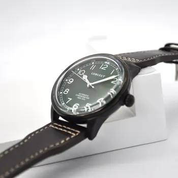 Corgeut Značky 41MM pánske hodinky s čiernym puzdrom zelená dail svietiace ručičky seagull pohybu automatické mechanické náramkové hodinky mužov Nové