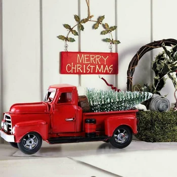 Vianočné Červená Vintage Classic Car Ručné Tin Model Truck Cestovné Verzia Vyzdvihnutie Domáce Dekorácie Auta Formy Remeslá Deťom Darček