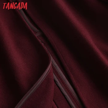 Tangada 2020 jeseň zima ženy červené víno vlnené kabáty sako s dlhými rukávmi pocket office lady elegantný kabát 6D75