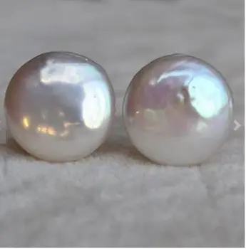 Ideálny Pearl Šperky,AAA 14 MM Biela Farba, Tvar Mince Reálne Sladkovodné Pearl Náušnice,Obrovský Pearl Šperky,Svadobné Náušnice
