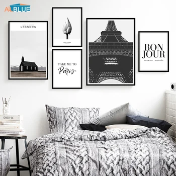 Nordic Plagát Čiernej A Bielej Paríži Krajiny Eiffelovej Veže, Steny Umelecké Plátno Tlačiť Dekoratívne Obrázky Minimalistický Domova