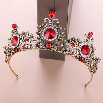 UODCM Barokový Vintage Svadobné Zlato Red Crystal Korún Kráľovná Sprievod Prom Tiaras Pre Svadobný Dar Čelenka na Vlasy Príslušenstvo