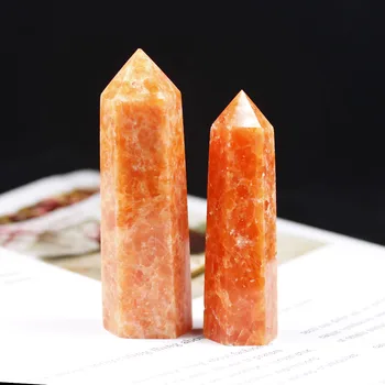 1pc Prírodné Sunstone Crystal Bod Liečivý Kameň, Kremeň Veža Orange Prútik Ornament pre Domova Reiki Energie Pyramída