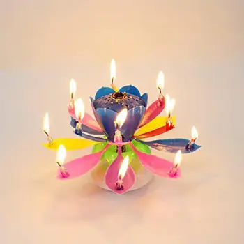 Yiwa Dvojitej Vrstvy Lotus Hudobné Happy Birthday Sviečky, Romantická Kvet Svetlo Tortu Deti Strany Dary