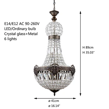 Vintage Royal Empire Sklo Crystal LED Modernej Európy Luster Lampa Listry Svetlá G9 Pre Obývacej izby, spálne, kuchyne, kaviareň shop