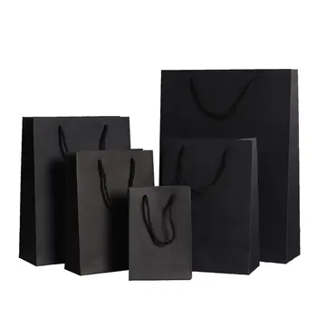 10pcs/veľa Opakovane Boutique Darčekové Papierové Tašky 5 veľkostí Black Nakupovanie Handričkou Šperky Vaky na Balenie Luxusné Podpora Oblečenie, Tašky