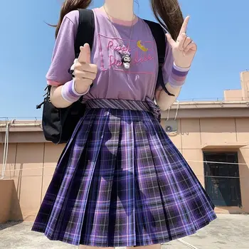 Ženy Fialová Čierna Goth Skladaný Kockované Sukni Glir Vysoký Pás Sexy Mini Sukne Japonskej Školy Harajuku Anime Cosplay Námorník Oblek