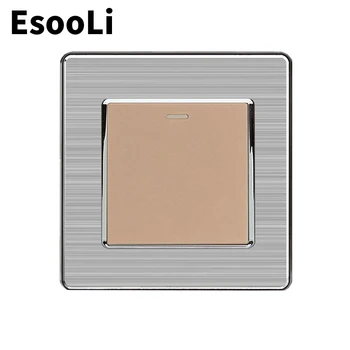 Esooli Gold 1 Gang 1 Spôsob Luxusné Light Switch On/Off vypínač Nehrdzavejúcej Ocele Panel AC 110~250V Odolné tlačidlo prepnúť
