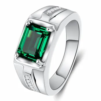 Klasická zelená modrá crystal kameň zafír, smaragd drahokamy zirkón diamanty prstene pre mužov šperky, strieborné farba argent bague