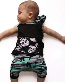 2018 Lete Lebky Chlapec 2ks Batoľa Baby Boy Šaty s Kapucňou Kamufláž Oblečenie T-shirt Topy+Nohavice Oblečenie Set sa Dieťa Bebe Oblečenie