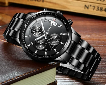 CRRJU Značkových hodiniek pánske Luxusné Chronograf Nepremokavé náramkové hodinky Klasické čierne Business Nerezovej Ocele, Quartz Hodiny Pre mužov