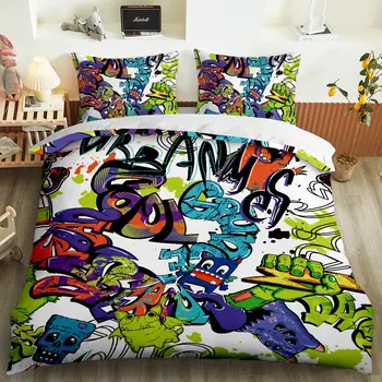 Posteľ Kryt Nastaviť Chlapca posteľná bielizeň Sady Hip-Hop Graffiti 3D Perinu Nastaviť 3d posteľná bielizeň Nastaviť Chlapci Deka Kryt Perinu Pre Chlapcov