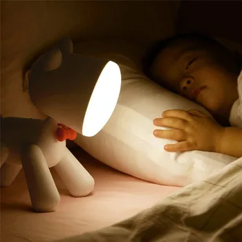 Otočná Šteňa Cartoon Stolná Lampa USB Nabíjanie Krásna stolná Lampa Román Dieťa Spánku, Nočné Svetlo