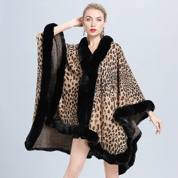 2020 Plus Veľkosť Zimné Žakárové Väzbe Plášť Hrubé Leopard Kabát Ženy Umelú Kožušinu Golier Veľké Kyvadlo Úzko Spájat Voľné Cardigan