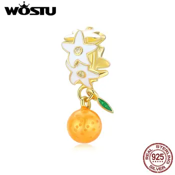 WOSTU 925 Sterling Silver Pomarančový Kvet Perličiek Zlato Kúzlo Fit Originálny Náramok Prívesok DIY Šperky Čo CQC1715