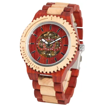 REDFIRE Top Luxusné pánske Hodinky Automatické Drevený Náramok Náramkové hodinky Business Bežné Mechanické Pánske Hodinky Skladacia Spona