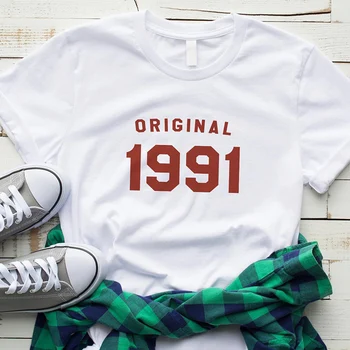 30. Narodeniny Pôvodné 1991 T Shirt Ženy Príčinné Grafické Tees Bavlna Krátky Rukáv Tumblr Tshirts Plus Veľkosť Topy Drop Shipping