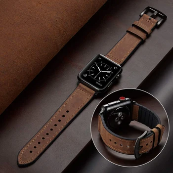Popruh pre Apple hodinky 4 5 kapela 44 mm 40 mm 42mm 38mm Iwatch série 5/4/3/2/1 silikónové+Vintage reálne kožený náramok wristbelt