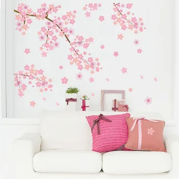 Ružová Lietania Viniča Kvetu Sakura Pozadie Obývacia Izba Dekorácie, Tapety 045B. Stena Nálepky Odtlačkový Vymeniteľné Domova 50X70CM