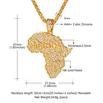 U7 Afrika Mapa Prívesky & Náhrdelníky pre Ženy/Mužov Drahokamu CZ Náhrdelník Reťazca Hip Hop Mapa Africkej Etiópii Šperky P1210