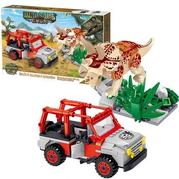 270pcs Jurský Dinosaura Stavebné Bloky, Hračky Triceratops Svete Park Model Mesto Ukradnúť Vajcia Truck Údaje Tehly Pre Deti