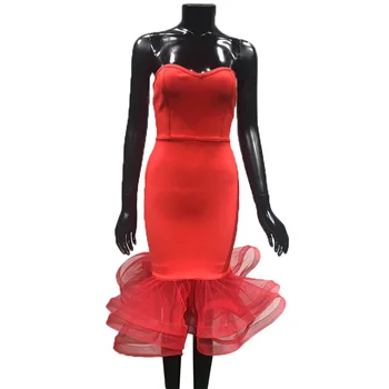 Ocstrade Nový Príchod Oka Rozstrapatené Červené Bandáže Šaty 2020 Ženy Obväz Bez Ramienok Šaty Bodycon Sexy Nočný Klub Party Šaty