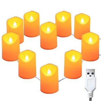 10 Led Flameless Sviečky String Svetlá USB Konektor v Blikanie LED Sviečky, Dekorácie, Festival, Oslavy,Deň svätého Valentína,Party
