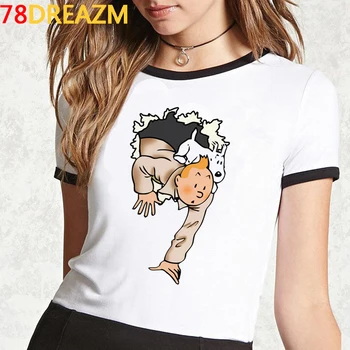 Tintin T Shirt Ženy Zábavné Letné Topy Cartoon T-shirt Kawaii Grunge kórejský Štýl Grafiky Tees Harajuku Unisex tričko Žena