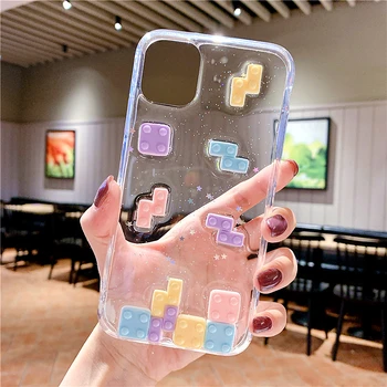 3D Roztomilý Hry Tetris Vzor Transparentné Telefón puzdro Pre iPhone 12Pro Max Prípade SE 11 XS MAX XR 6 7 8 Plus Lesk Jasné, Mäkké Pokrytie