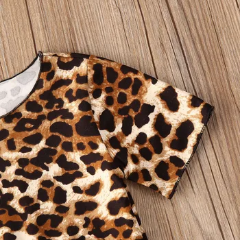 2020 6M-4t-taktné Batoľa Detský Baby Girl Šaty Nastaviť Leopard Lete Krátky Rukáv Strapec Kolo Krku T-shirt Šortky Oblečenie 2ks