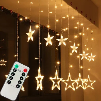 4M Vianočné Osvetlenie AC 220V s Diaľkovým Romantické Rozprávky Star LED Záves Reťazec Pre Dovolenku Svadobný Veniec Party Dekorácie