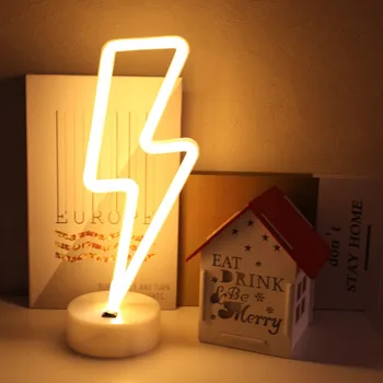 LED Neónový nápis Lightning Tvarované USB Batérie Prevádzkované Nočné Svetlo Dekoratívne Stolové Svietidlo pre Domáce Stranu Obývacej Miestnosti Dekorácie
