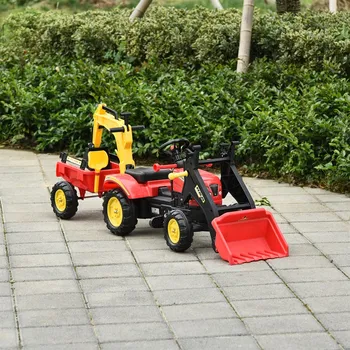 HOMCOM Traktor pedále s bager príves s prednej lopaty jazdy hračka nad 3 rokov 179x42x59 cm červená
