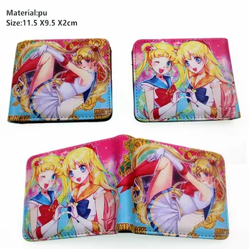 Anime Sailor Moon Tsukino Usagi Pu Peňaženky Chlapci Dievčatá Kožené Mince Vrecko na zips Krátke Bifold Fotografiu Držiteľa Karty Vrstvy Kabelku