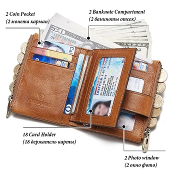 Pánske RFID Blokovanie Kožené Bifold Peňaženky Krátke Kabelku Zmeny Vrecko s Anti Theft Reťazca