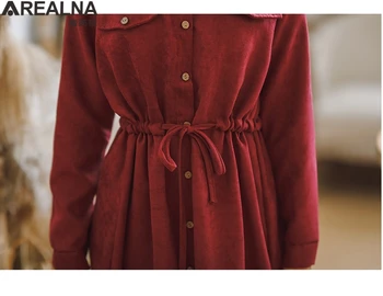 2020 nové jeseň Šaty Žien Peter Pan Golier vintage Príležitostné Voľné Menčestrové Šaty Elegantné Kawaii Sladké All-Zápas Šaty Vestidos