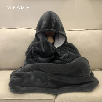 Solid farba teplá deka s kapucňou oblečenie zimné hrubé pohodlné TV deka mikina dospelých detí matrac pad
