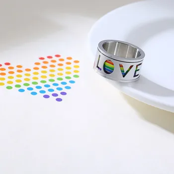 LETAPI Robustný 11 mm Spinner Mužov Krúžok Smalt Rainbow Linky Prst Kapela Otočná Dutá Nerezová Oceľ LÁSKA LGBTQ Šperky