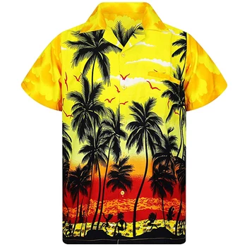 Pánske Červené Havajské Košele Módne Palma Vytlačené Pláž Nosiť Košele Mens Príležitostných Tlačidlo Nadol Tropické Aloha Tričko Camisa Hawaiana