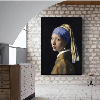 Holandsko Johannes Dievča S Pearl Náušnice Slávny Nástenné Maľby Klasický Portrét Umelecké Plátno, Vytlačí Domova