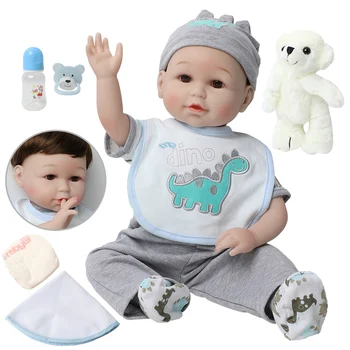 56 CM 22 inch Novorodenca Reborn Bábiky Baby Silikónové Mäkké Látkové Telo batoľa chlapci Bábika Pre Dieťa Módne Bebes Reborn baby Doll a medveď