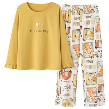 Dámske Pyžamá Bavlnená Bežné Sleepwear Nastaviť Oblečenie pre Ženy Jar Leto 2021 Pijama Mujer Domov Vyhovovali Zimné Pyžamá Ženy