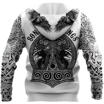 Módne Tetovanie Mens hoodies Synov Vikingovia 3D Vytlačené Hoodie Harajuku Streetwear Pulóver Unisex Bežné Tepláková súprava Bunda DW0144